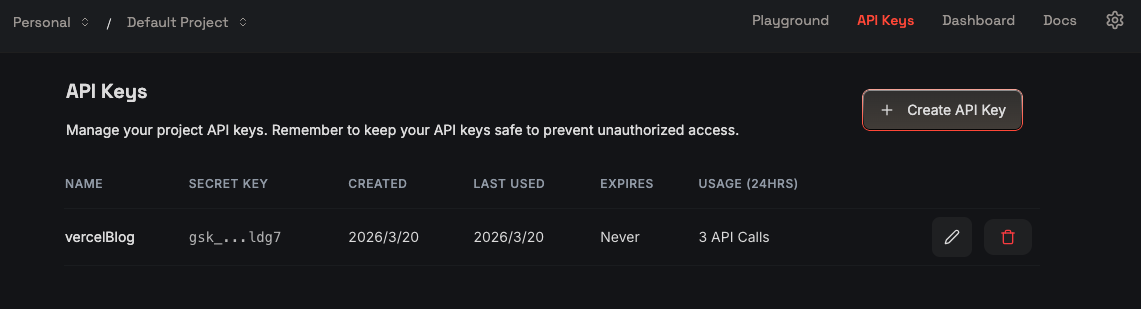 API Keys 頁面